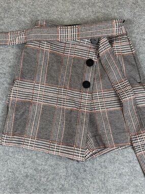 Express Plaid Belted Wrap Skort Glen Check Asymmetrical Mini Size 00